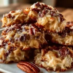 A delicious plate of No-Bake Coconut Pecan Praline Cookies