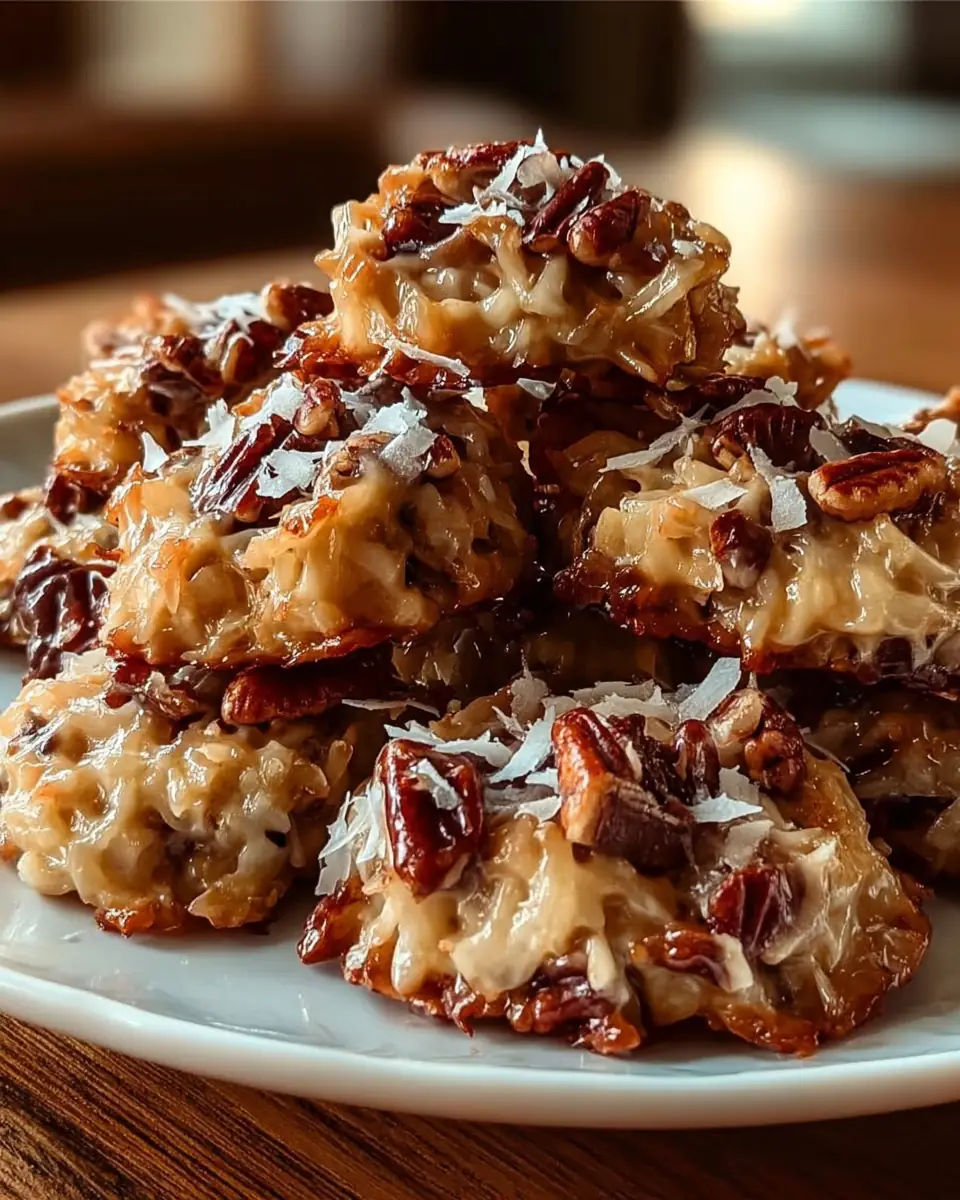 A delicious plate of No-Bake Coconut Pecan Praline Cookies