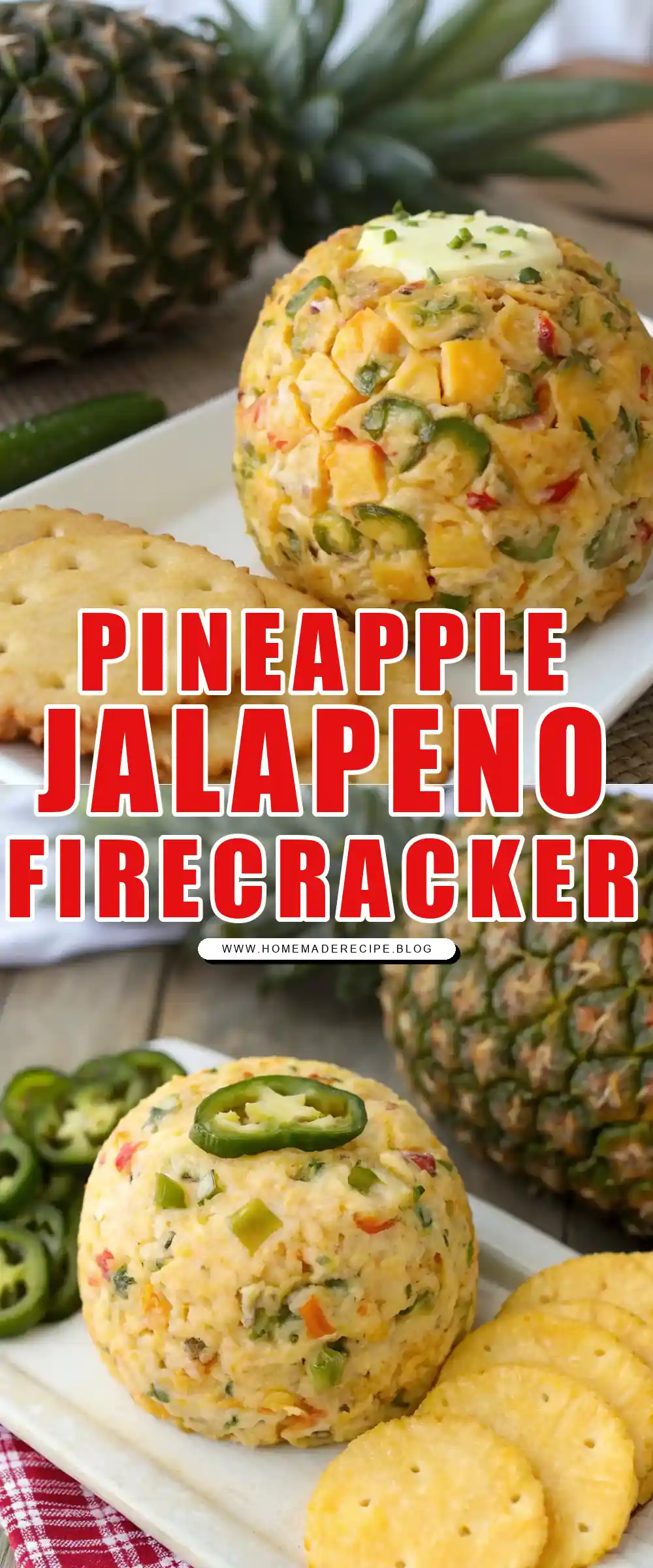 Pinterest pin 1 (Design 1) for Pineapple Jalapeno Firecracker New Year’s Cheese Ball