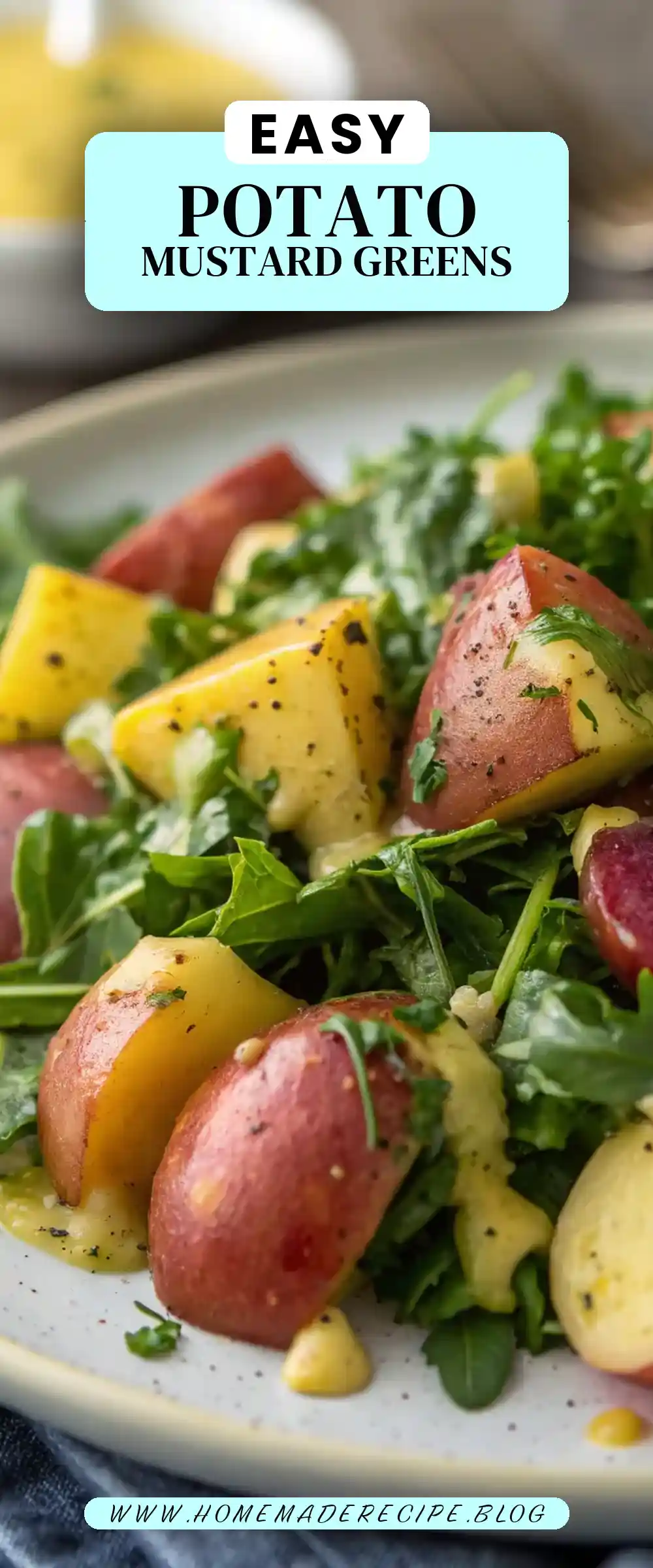 Pinterest pin 2 (Design 2) for Potato and Mustard Greens Salad