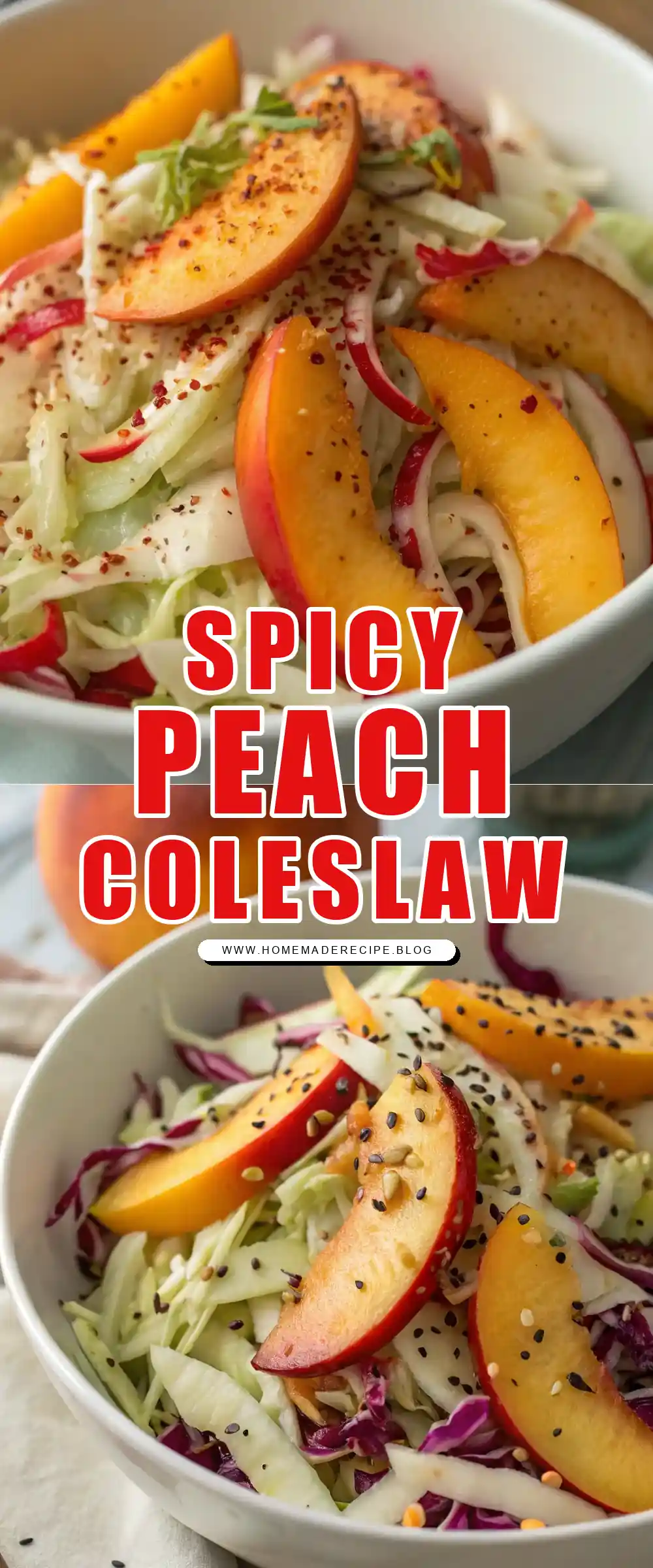 Pinterest pin 1 (Design 1) for Spicy Peach Coleslaw