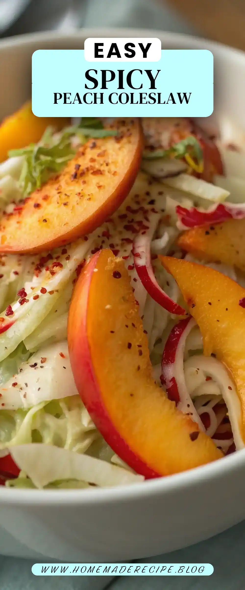 Pinterest pin 2 (Design 2) for Spicy Peach Coleslaw