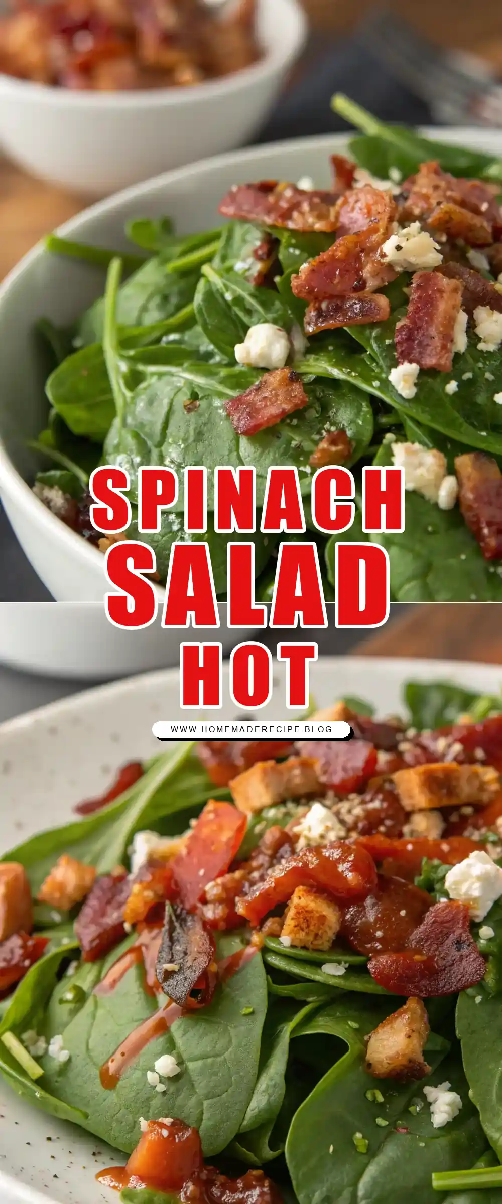 Pinterest pin 1 (Design 1) for Spinach Salad with Hot Bacon Dressing
