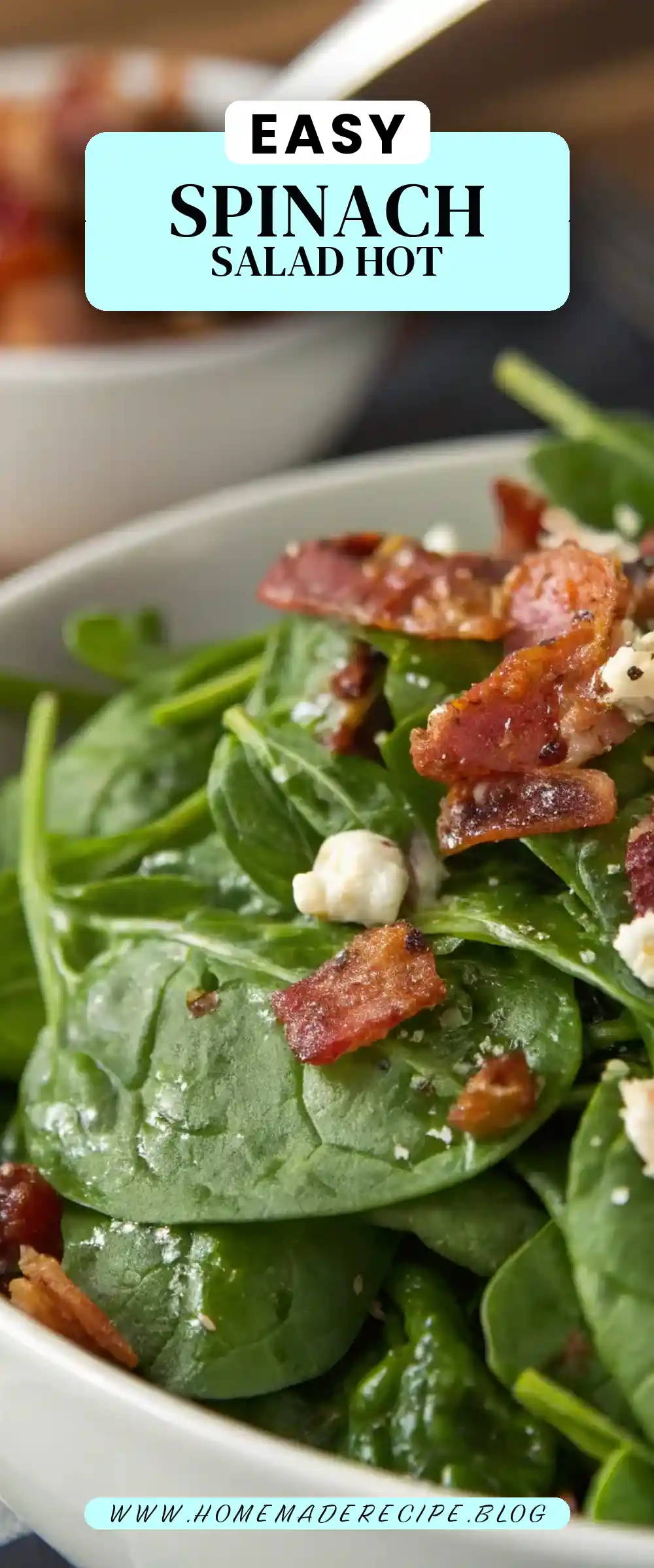 Pinterest pin 2 (Design 2) for Spinach Salad with Hot Bacon Dressing