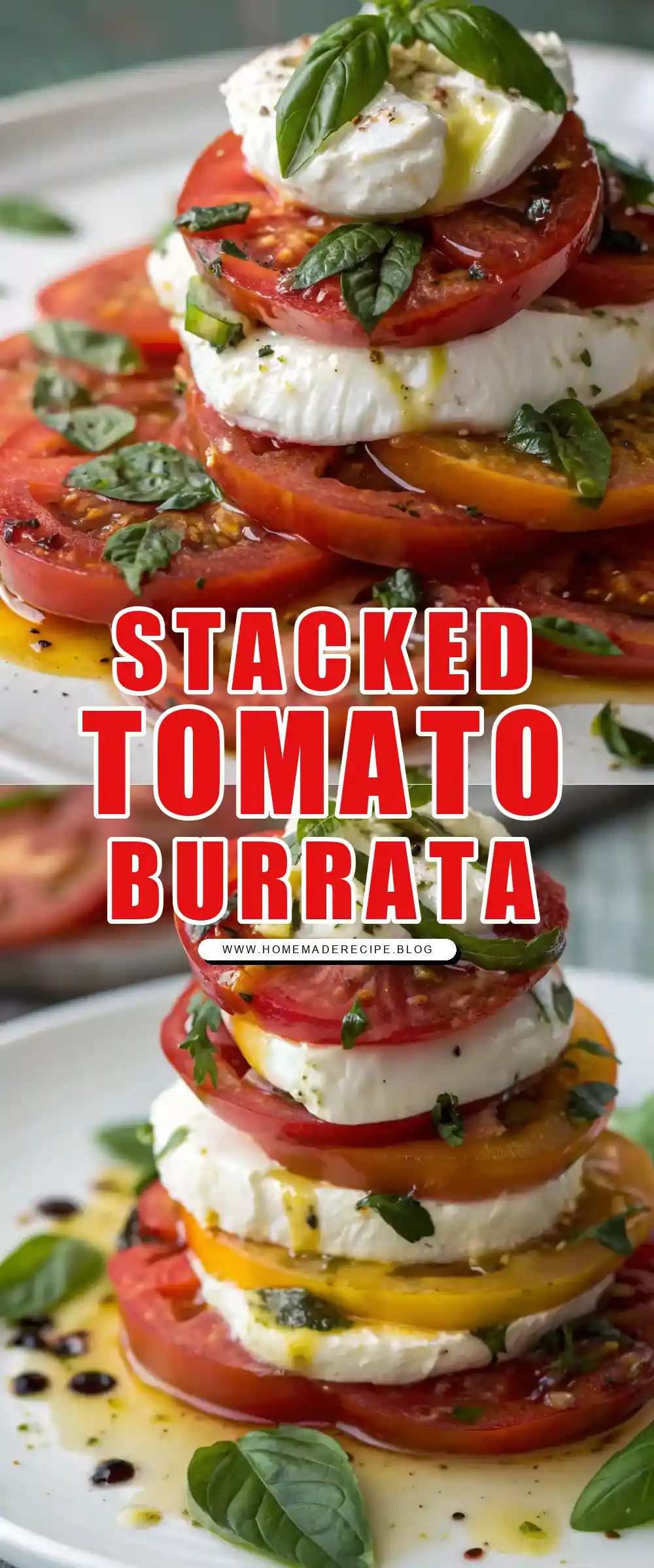 Pinterest pin 1 (Design 1) for Stacked Tomato and Burrata Salad