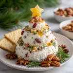 A delicious plate of Tropical Cheese Ball Christmas Tree with Pecans