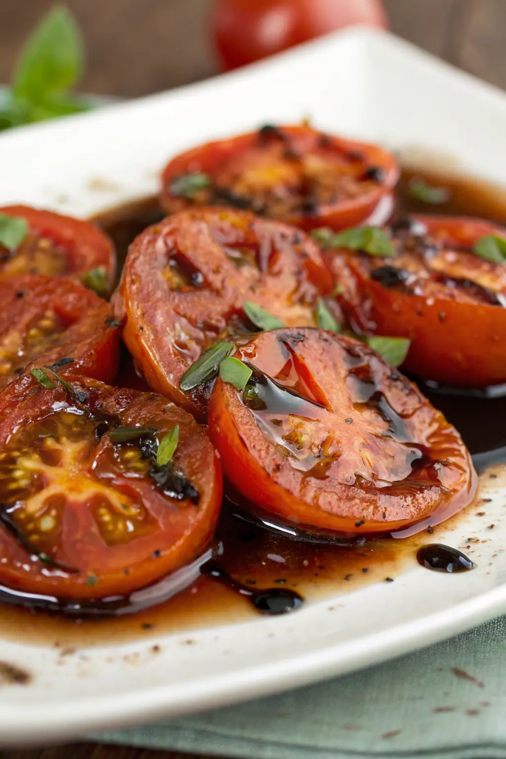 A delicious plate of Roasted Tomato Balsamic Vinaigrette