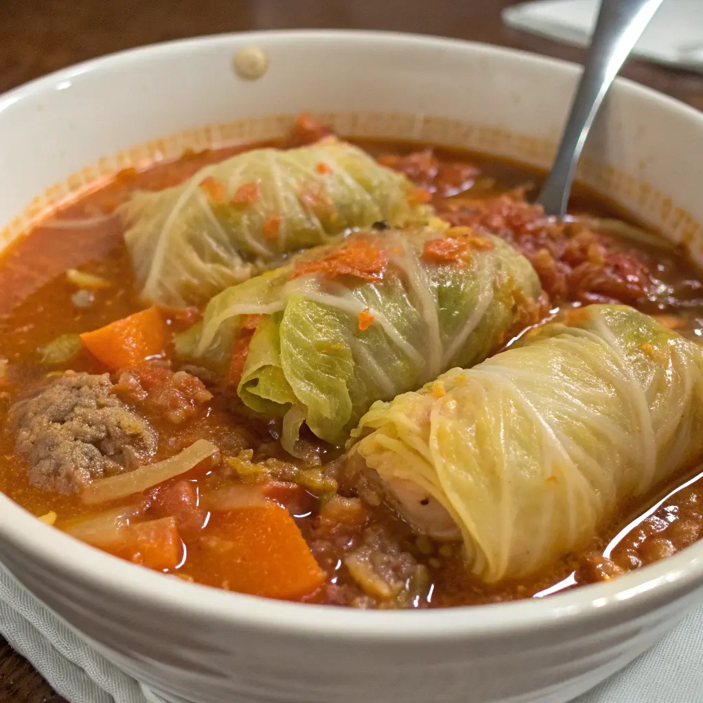 A delicious plate of Polish Cabbage Roll Soup