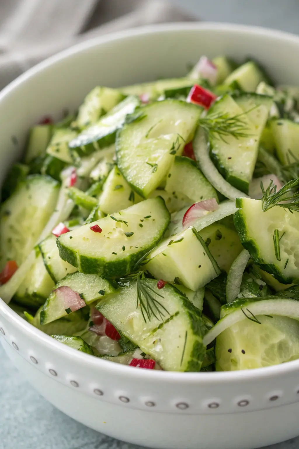 A delicious plate of Smashed Cucumber Salad