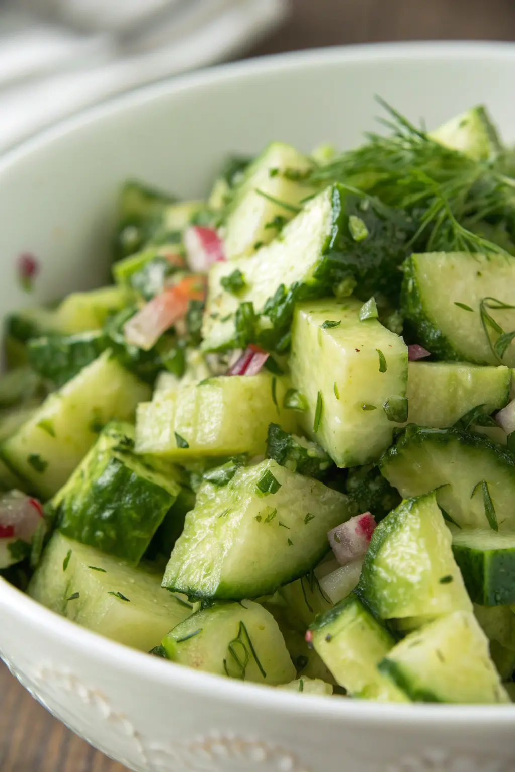 A delicious plate of Smashed Cucumber Salad