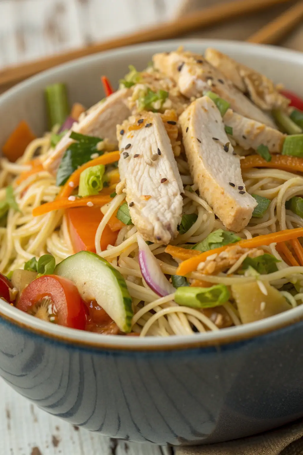 A delicious plate of Chicken Noodle Salad