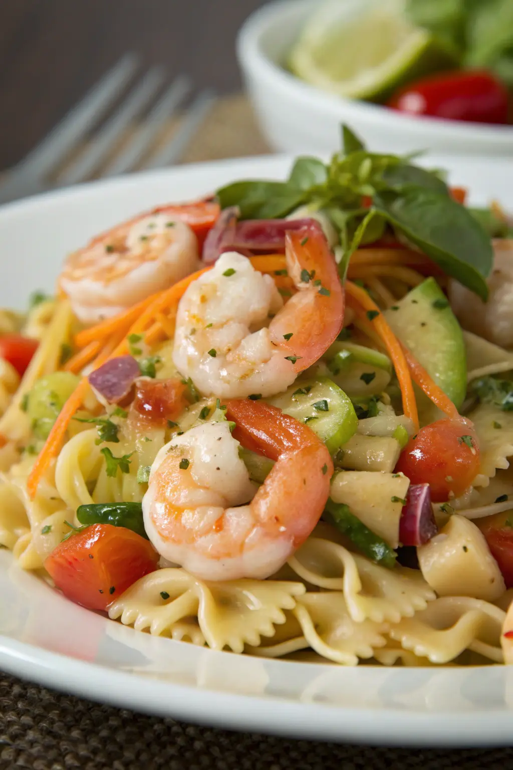 A delicious plate of Shrimp Pasta Salad