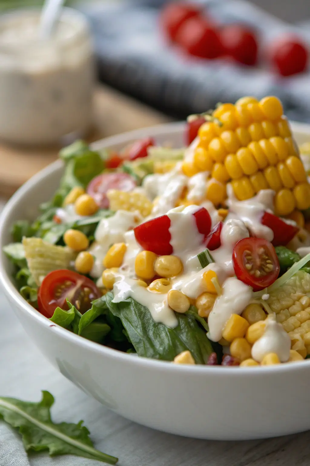 A delicious plate of Corn Salad with Creamy Italian Dressing