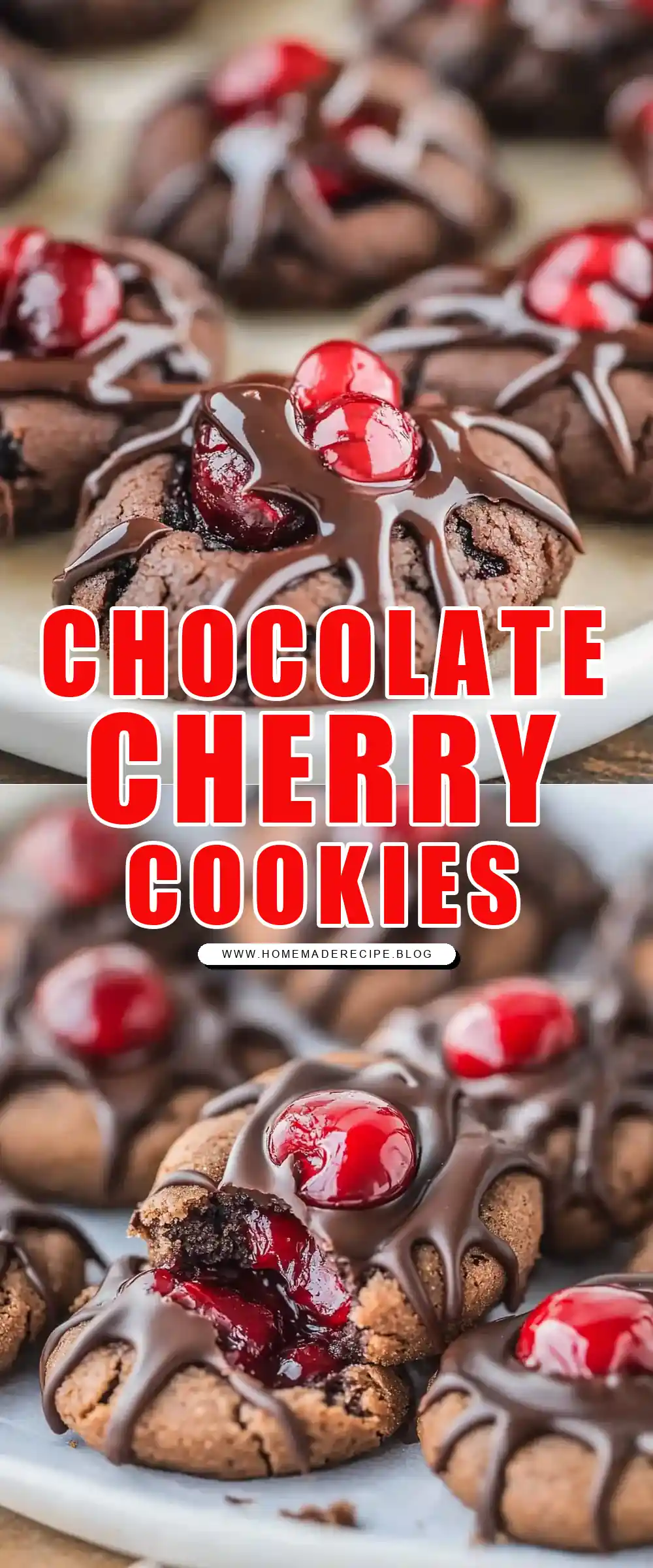 Pinterest pin (Design 1) for Chocolate Cherry Thumbprint Cookies