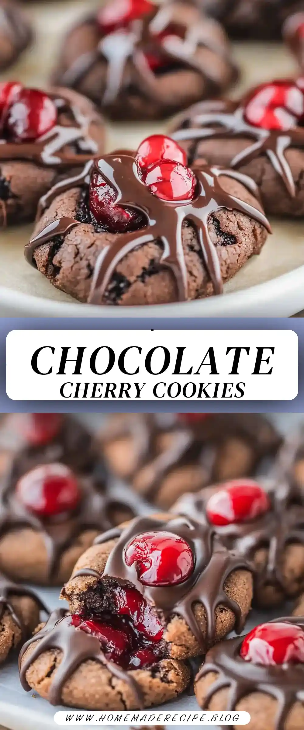 Pinterest pin (Design 3) for Chocolate Cherry Thumbprint Cookies