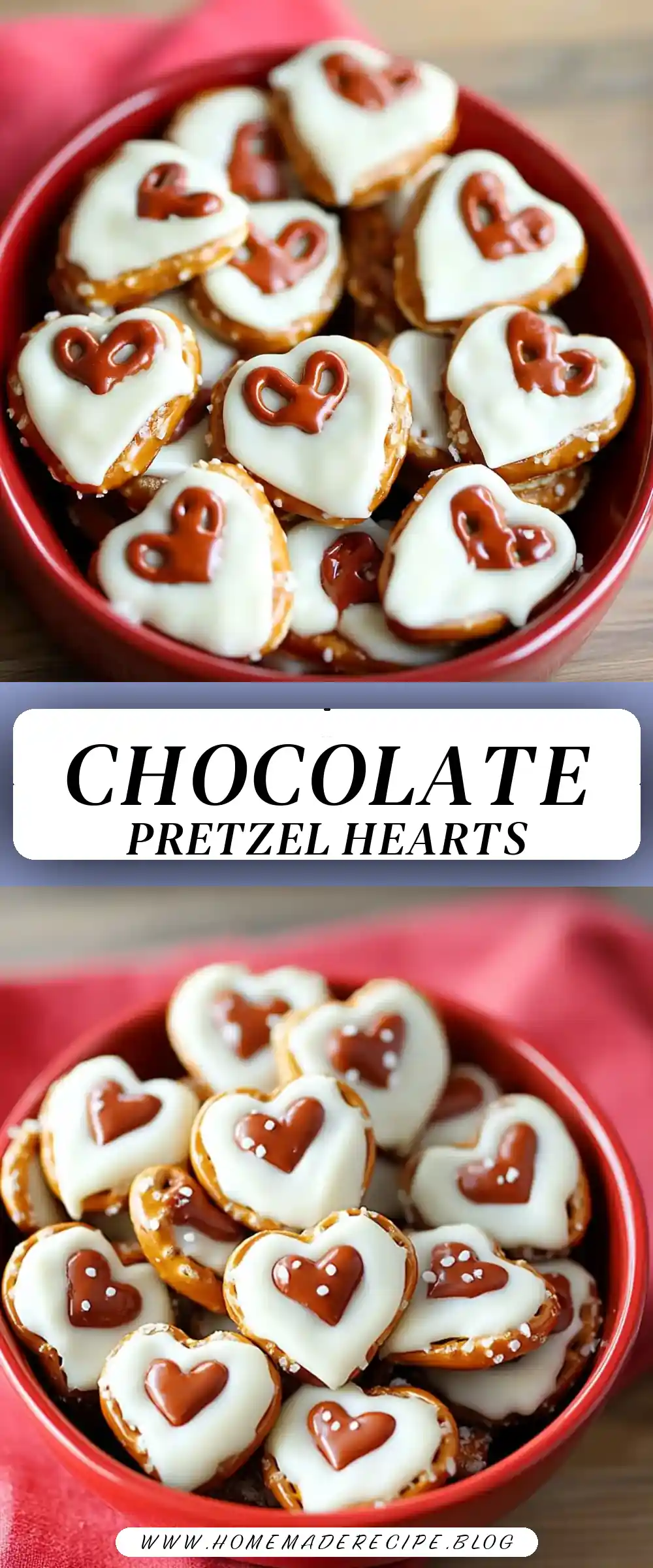 Pinterest pin (Design 3) for White Chocolate Pretzel Hearts Recipe