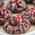 A delicious plate of Chocolate Cherry Thumbprint Cookies