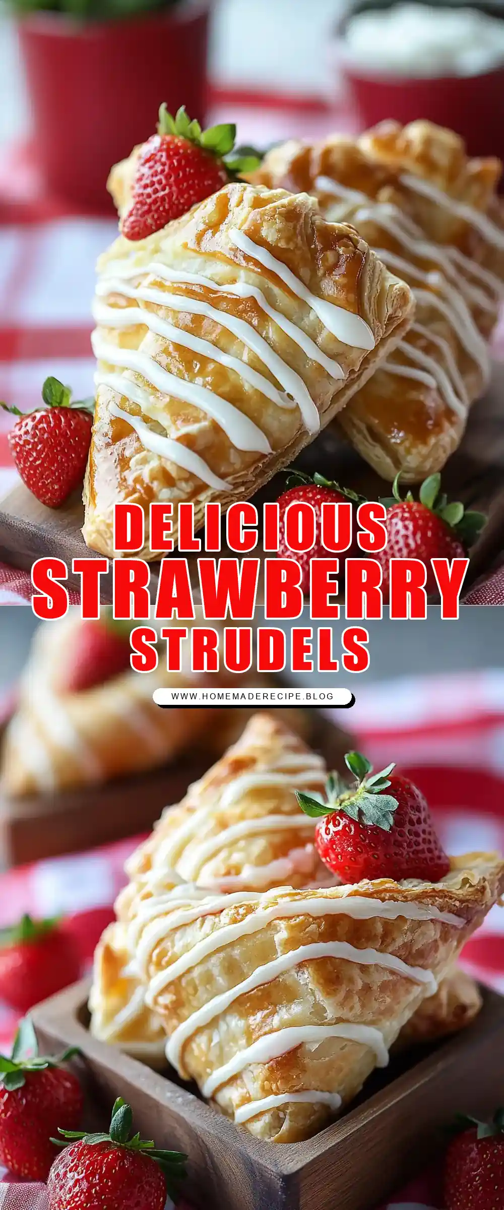 Pinterest pin (Design 1) for Strawberry Strudels