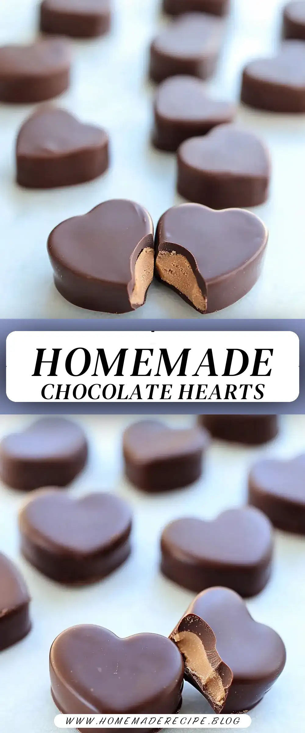 Pinterest pin (Design 3) for Peanut Butter Chocolate Hearts (Homemade Reese's)