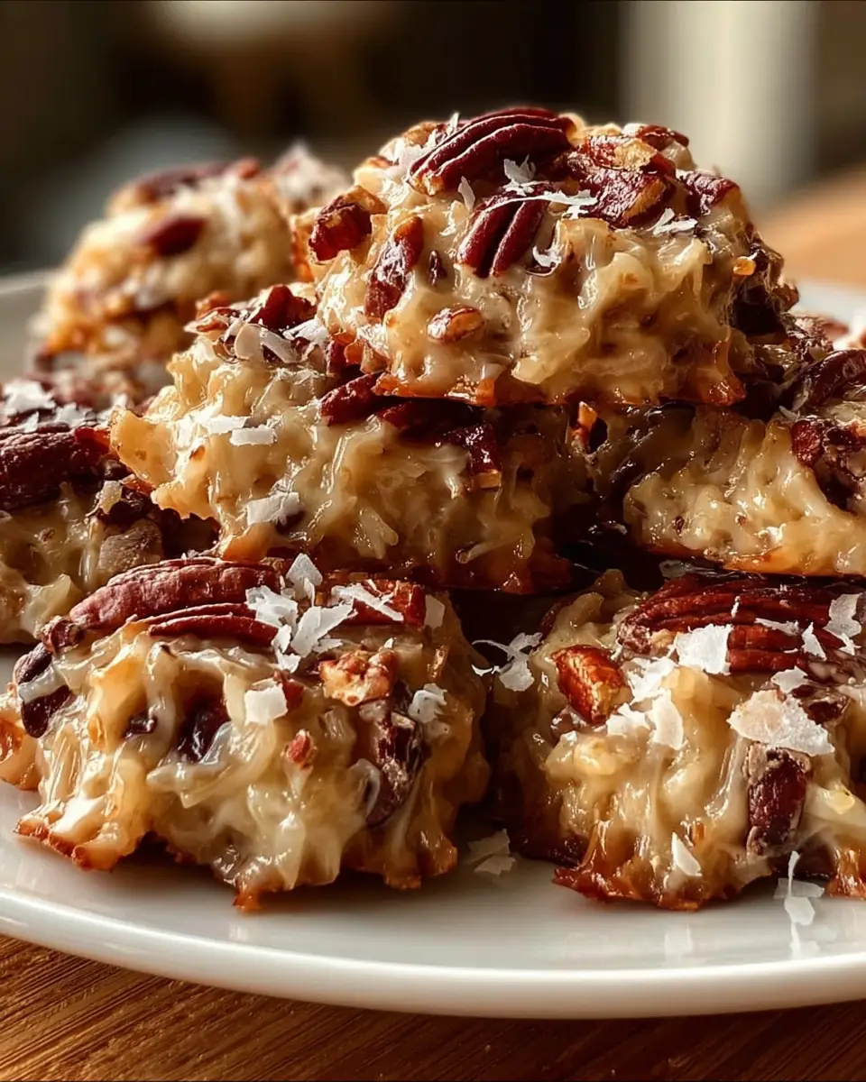 A delicious plate of No-Bake Coconut Pecan Praline Cookies