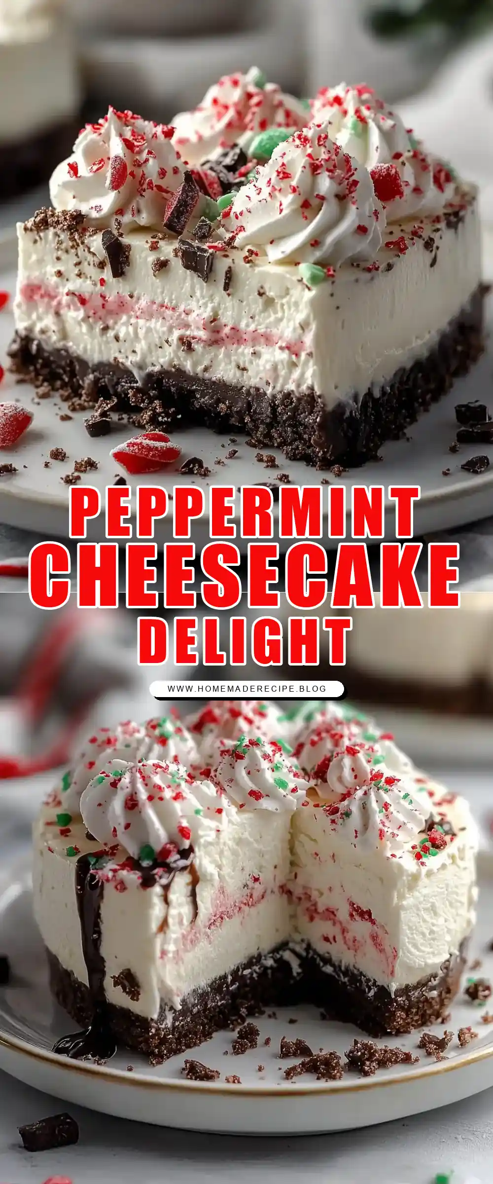 Pinterest pin (Design 1) for No-bake Peppermint Cheesecake