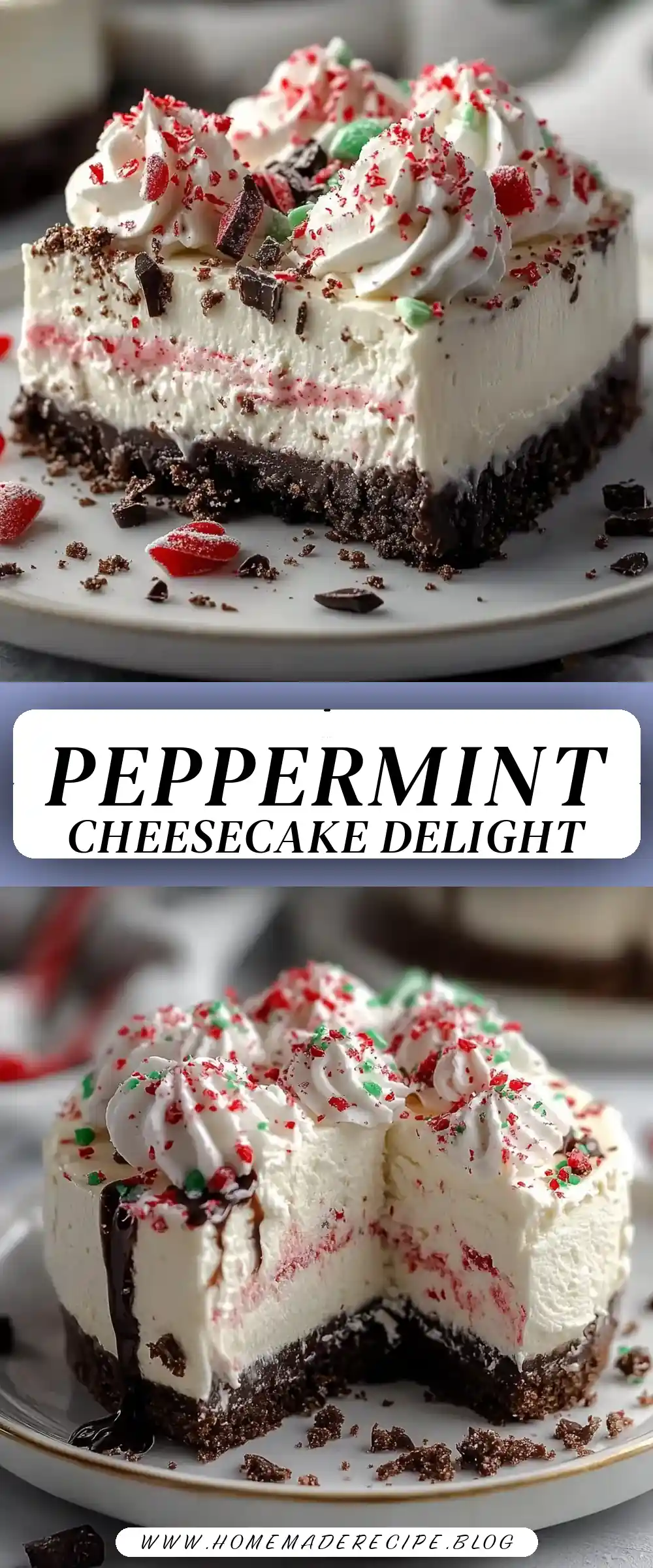 Pinterest pin (Design 3) for No-bake Peppermint Cheesecake