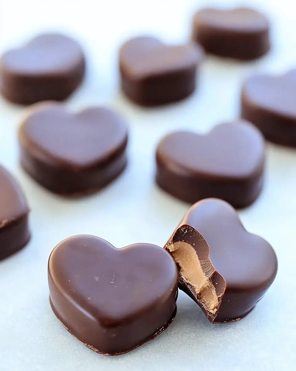 A delicious plate of Peanut Butter Chocolate Hearts (Homemade Reese's)