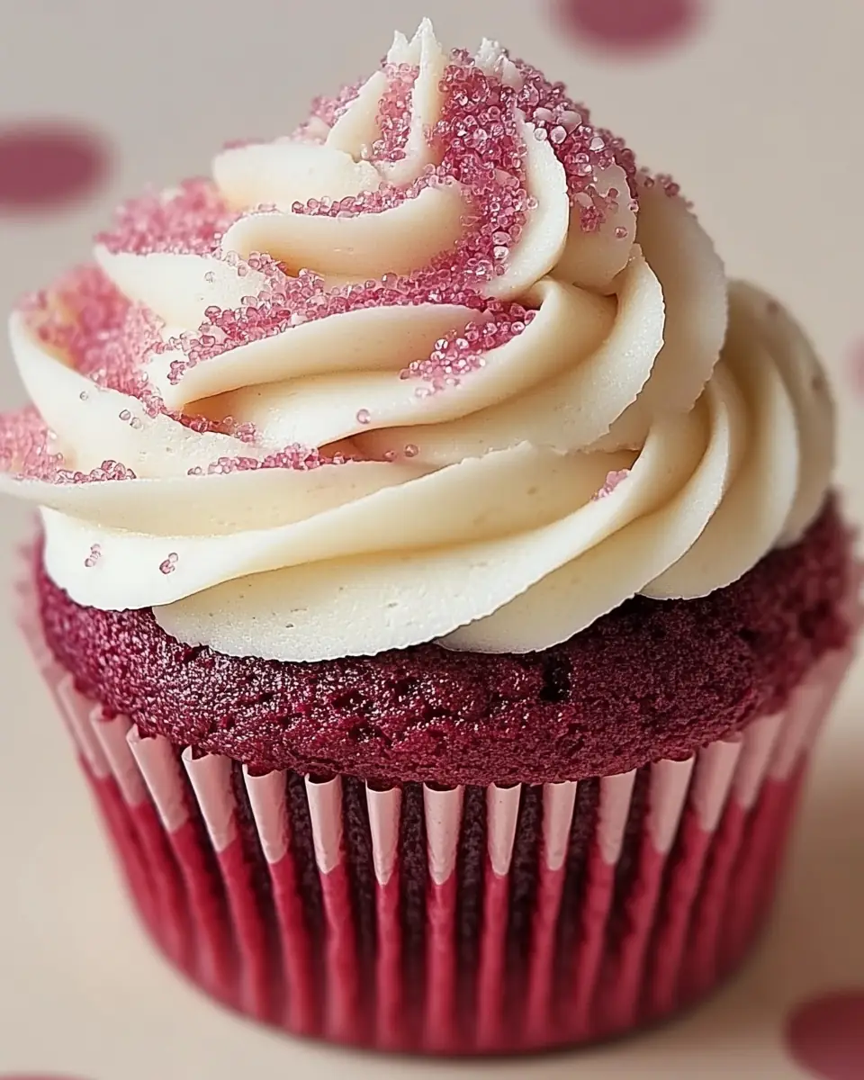 A delicious plate of Pink Velvet Cupcakes with Vanilla Buttercream Frosting