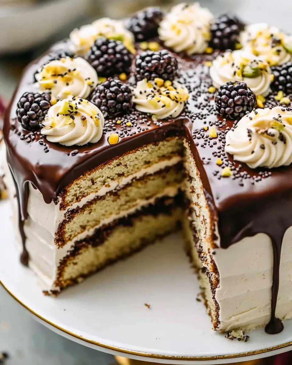 A delicious plate of Poppy Seed Cake with Chocolate Ganache