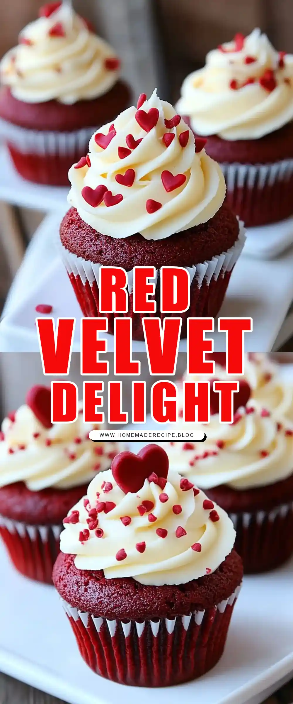 Pinterest pin (Design 1) for Red Velvet Cupcakes with White Chocolate Mousse