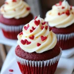 A delicious plate of Red Velvet Cupcakes with White Chocolate Mousse
