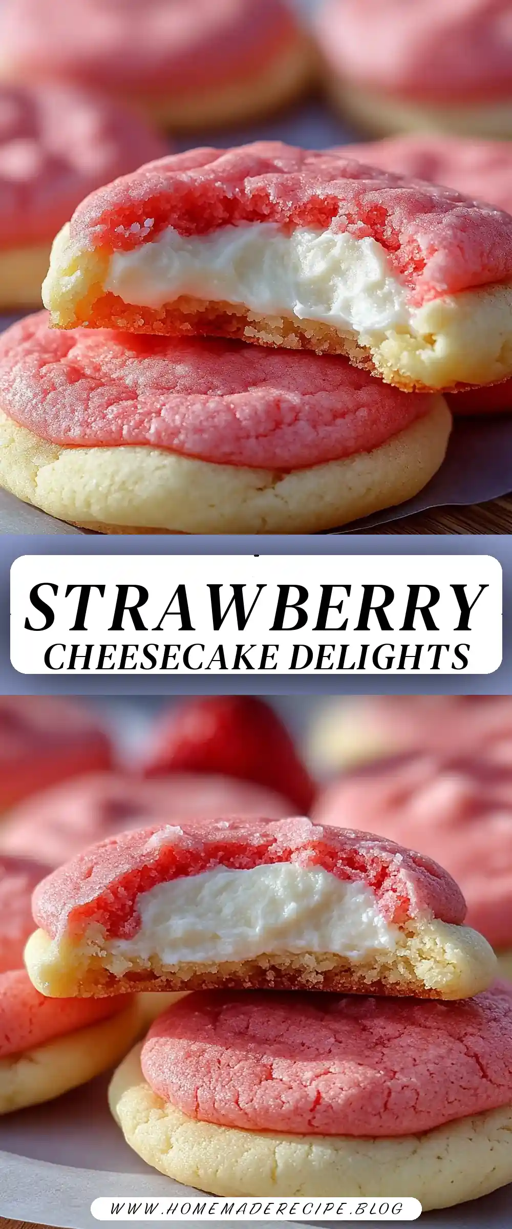 Pinterest pin (Design 3) for Strawberry Cheesecake Cookies