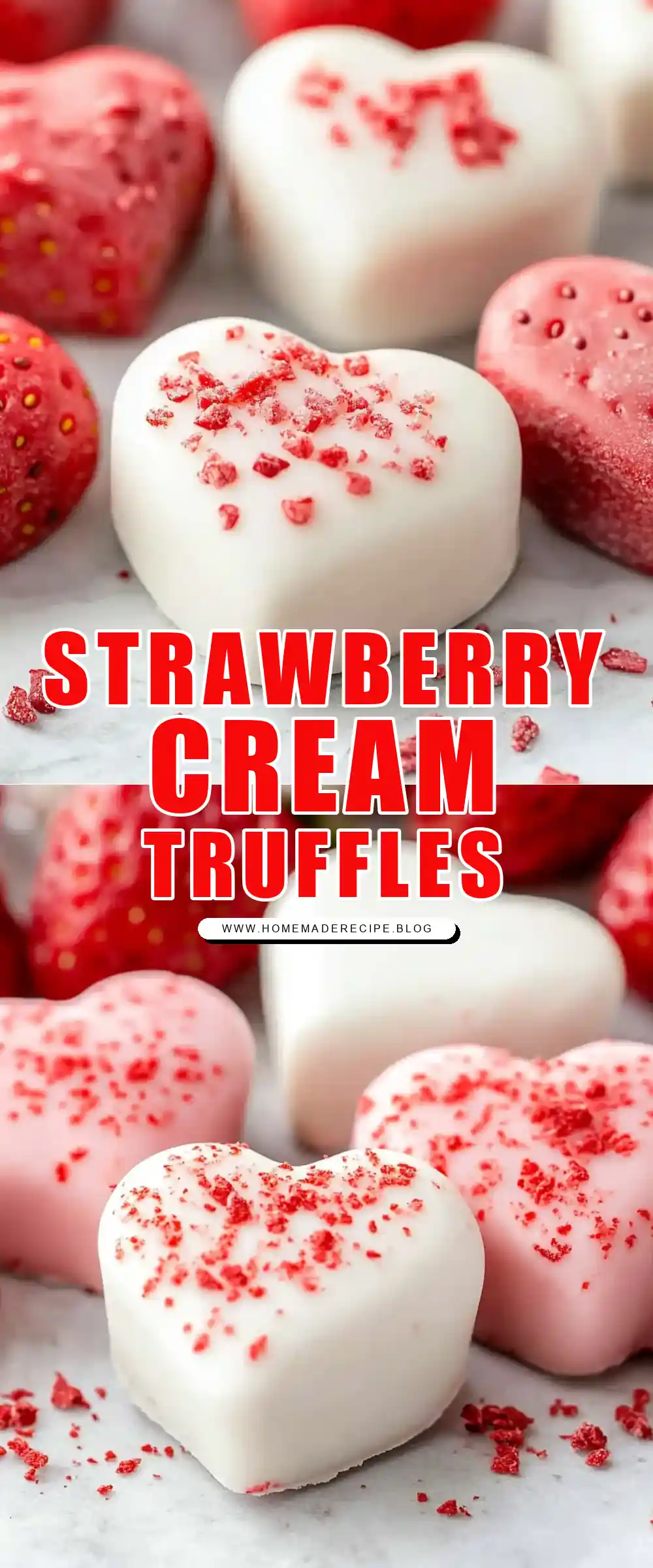 Pinterest pin (Design 1) for Strawberries and Cream Truffle Hearts