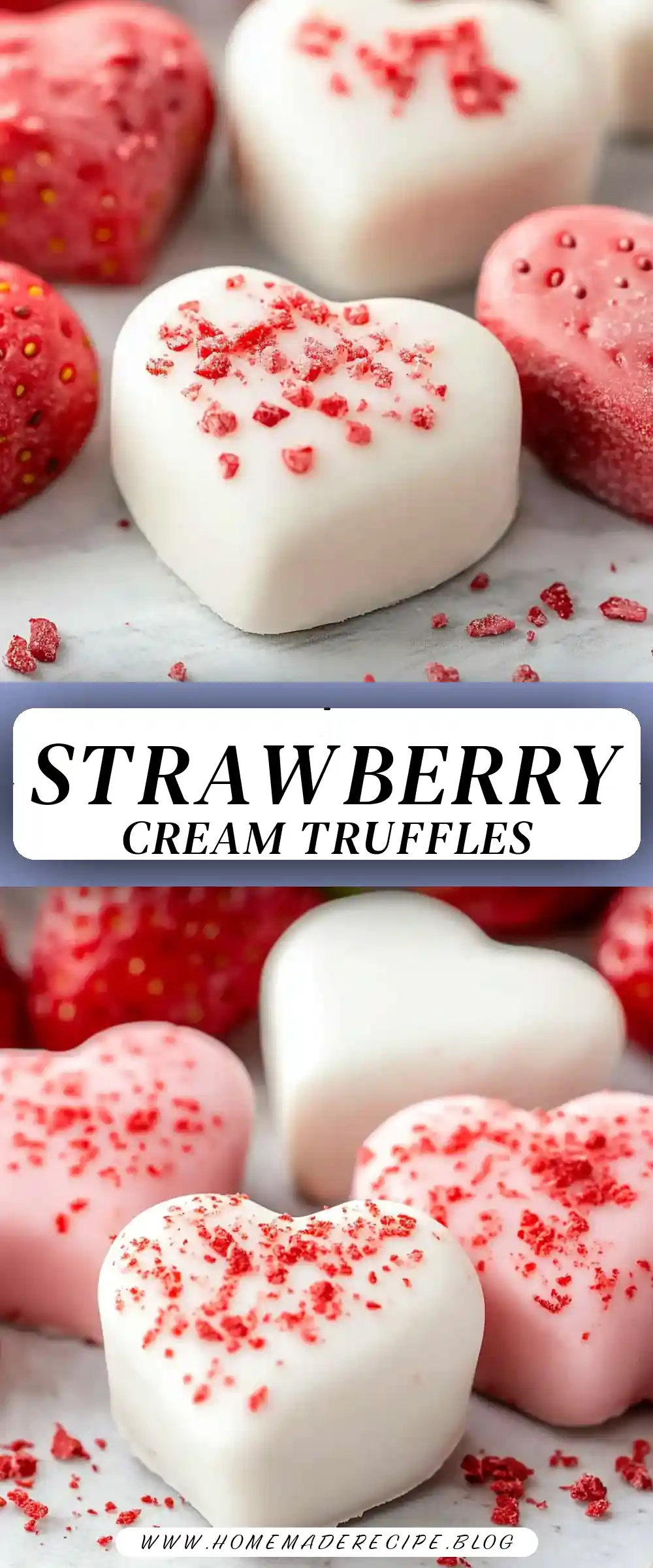 Pinterest pin (Design 3) for Strawberries and Cream Truffle Hearts