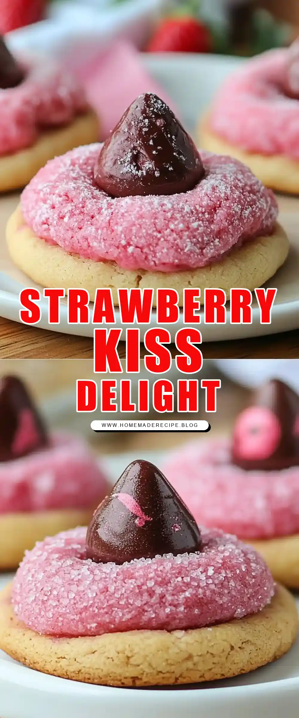 Pinterest pin (Design 1) for Strawberry Kiss Cookies