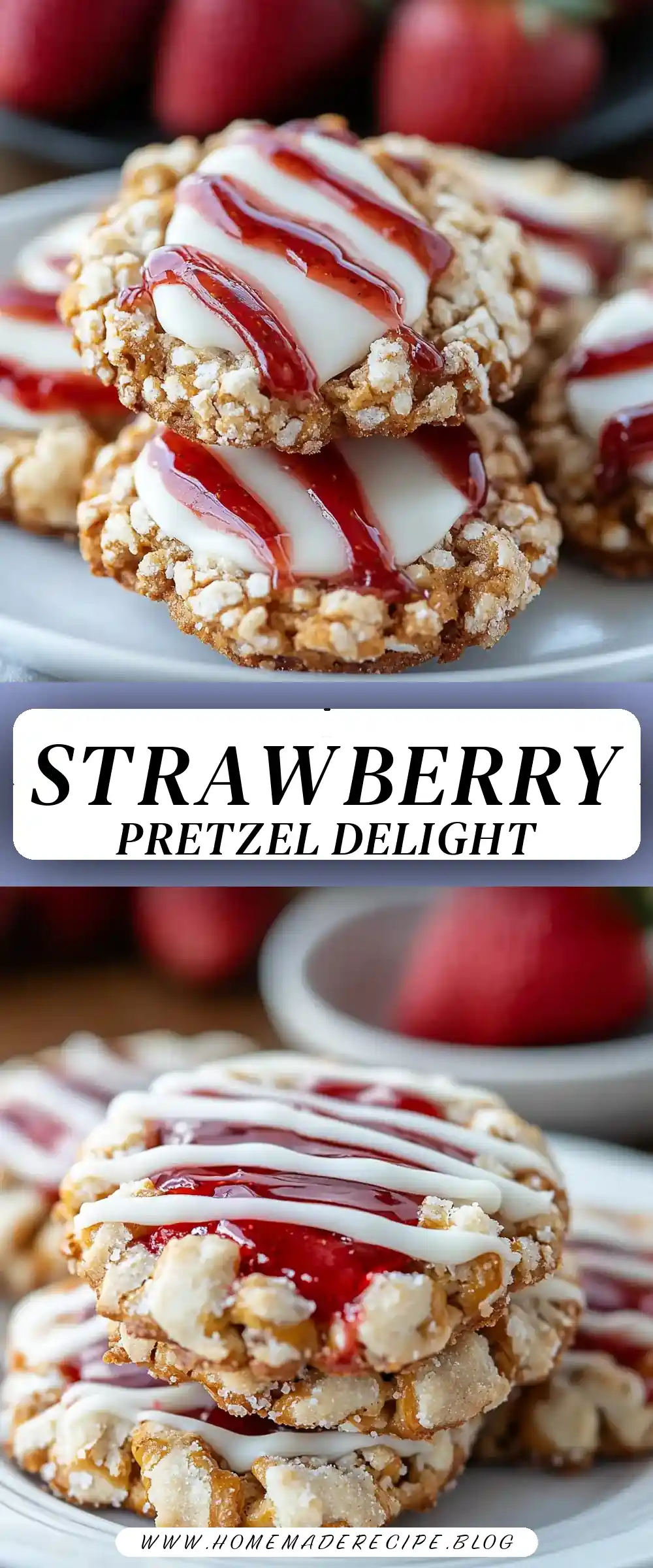 Pinterest pin (Design 3) for Strawberry Pretzel Cookies