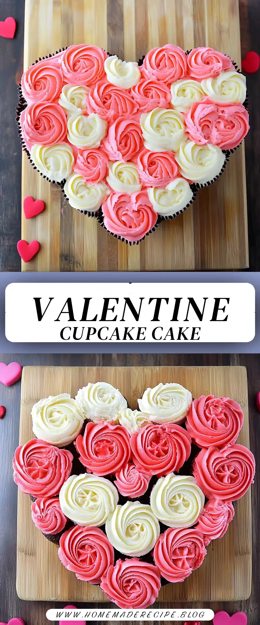 Pinterest pin (Design 3) for Valentine's Day Cupcake Heart Cake