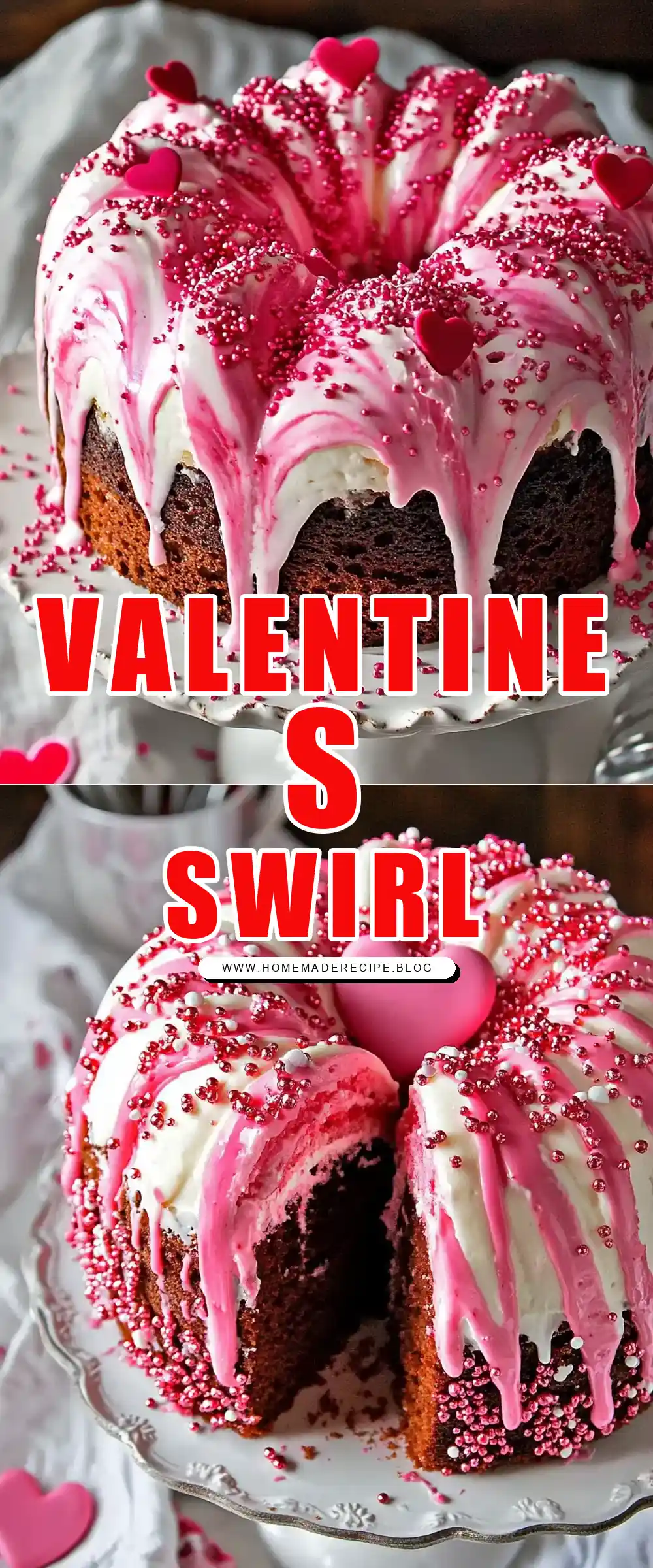 Pinterest pin (Design 1) for Valentine’s Swirl Cake