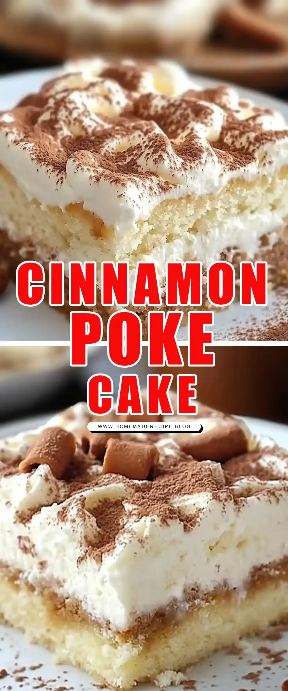 Pinterest pin (Design 1) for Cinnamon Roll Poke Cake