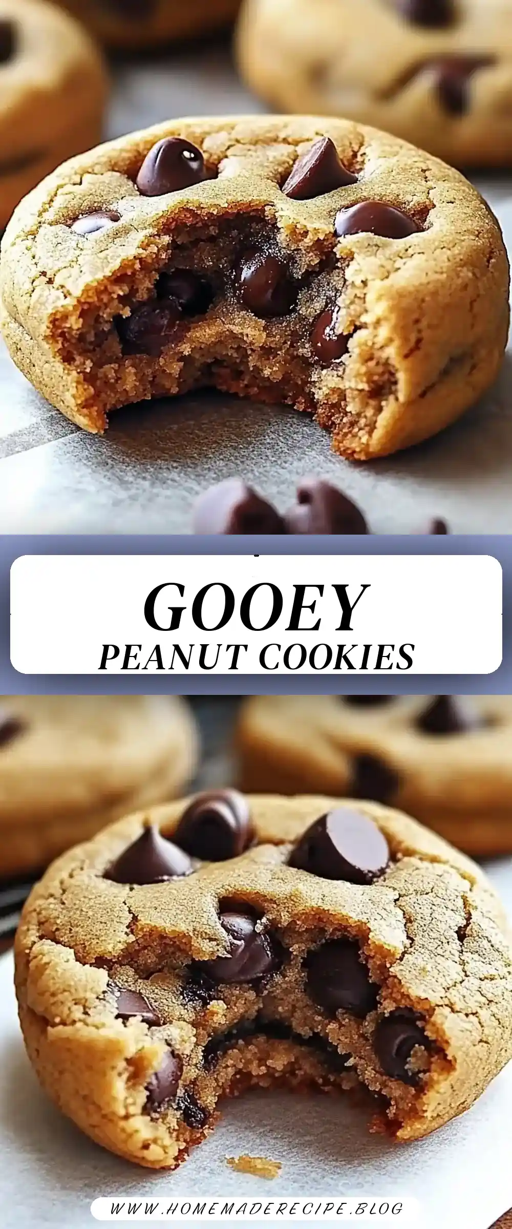 Pinterest pin (Design 3) for Peanut Butter Chocolate Chip Cookies with Gooey Centers