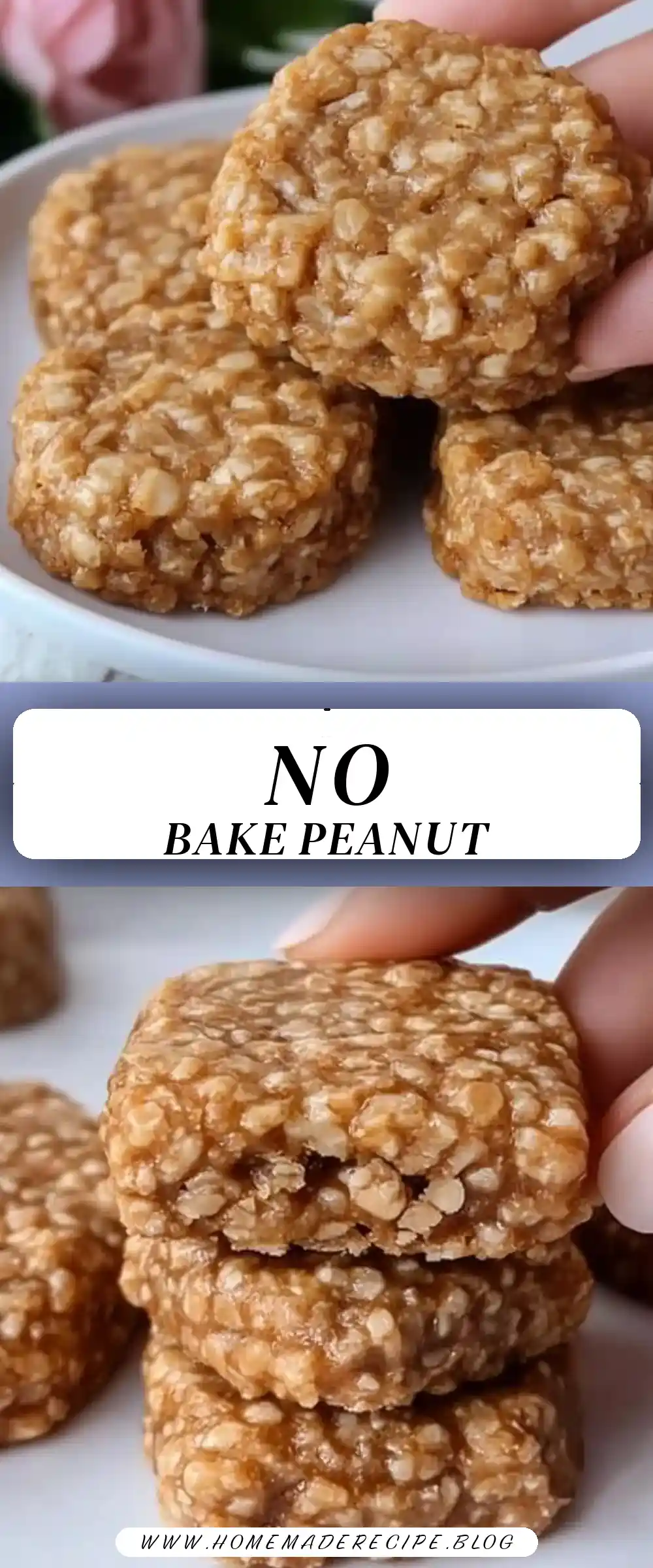 Pinterest pin (Design 3) for Peanut Butter No Bake Cookies no oven
