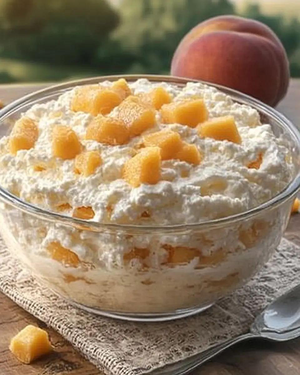 A delicious plate of Peach Cream Cheesecake Fluff