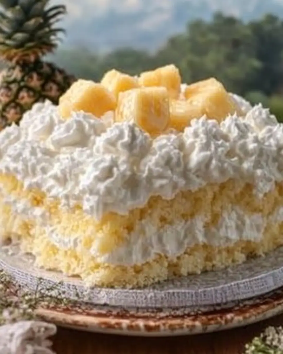 A delicious plate of Pineapple Angel Cloud Cake