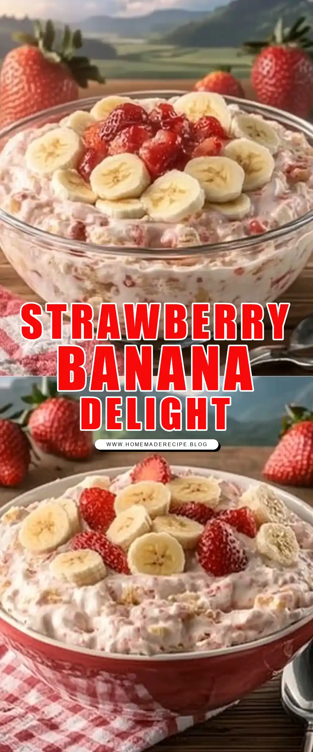 Pinterest pin (Design 1) for Strawberry Banana Cheesecake Fluff