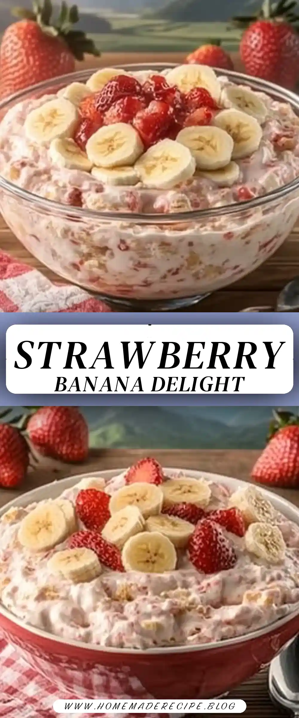 Pinterest pin (Design 3) for Strawberry Banana Cheesecake Fluff