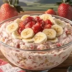 A delicious plate of Strawberry Banana Cheesecake Fluff