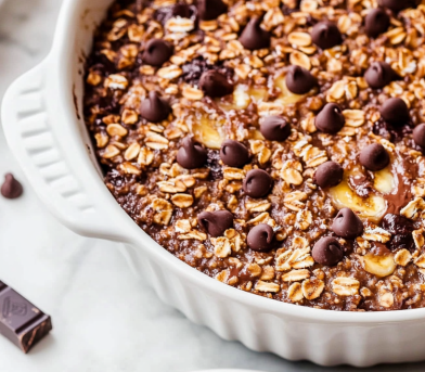 A delicious plate of Chocolate Banana Baked Oatmeal