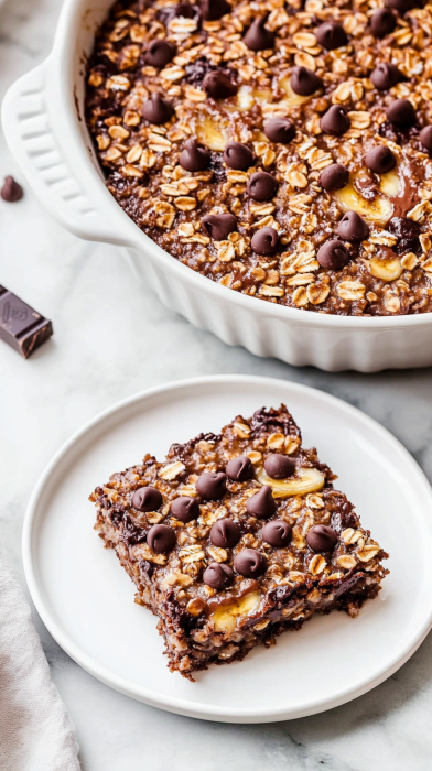 A delicious plate of Chocolate Banana Baked Oatmeal