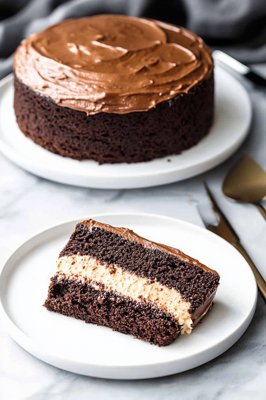 A delicious plate of Chocolate Cake with Chocolate Frosting
