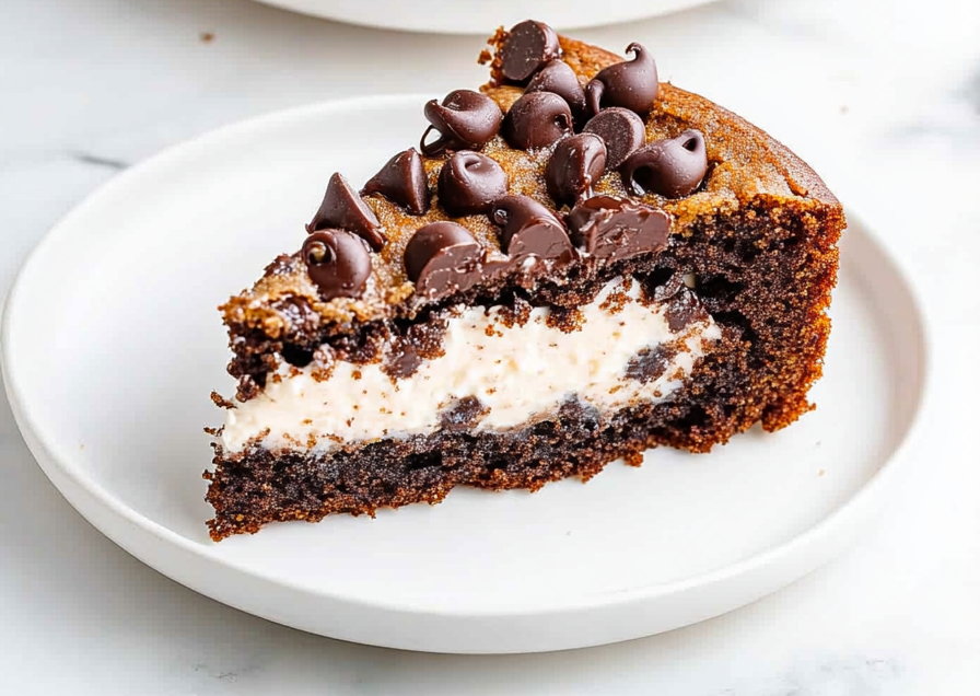 A delicious plate of Chocolate Chip Cookie Cake